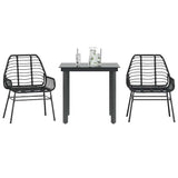 3 Piece Garden Dining Set Black Poly Rattan Glass 3334534