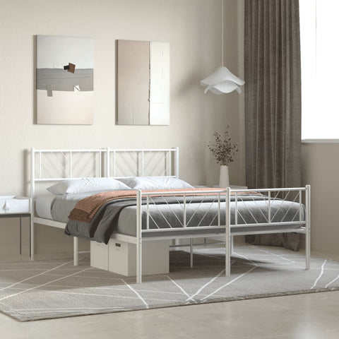 Metal Bed Frame without Mattress with Footboard White 160x200cm 372249