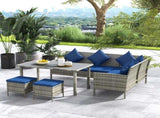 5 Pieces Rattan Garden Furniture Set with Dining Table, Cushions - Dark Blue T3398P314760