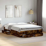 Bed Frame Smoked Oak Engineered Wood, Plywood Double Bed Frame 3280409