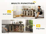 Dog Crate Furniture for Large Dogs, Double Dog Cage for Small Dogs, with Sliding Doors - Oak Tone T3398P376406