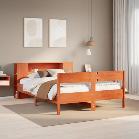 Bookcase Bed without Mattress Wax Brown 150x200 cm King Size Solid Wood Pine 3322947