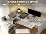 L-Shaped Corner Desk, Computer Desk with Keyboard Tray and Open Shelves, White Wood Effect T3398P552641