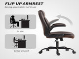 Faux Leather Office Chair. with Flip-Up Armrests - Brown T3398P377418
