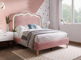 Upholstered Bed, 3ft 90x190cm Single Bed with LED, Bed Frame with Wooden Slats and Adjustable Height N601P288476R