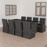 9 Piece Garden Dining Set with Cushions Black Poly Rattan 3095258
