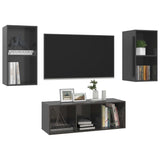 3 Piece TV Cabinet Set High Gloss Grey Engineered Wood 3079744