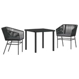 Garden Dining Set with Cushion 3 pcs Black Powder-Coated Steel 3380918
