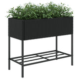 ZNTS Garden Planter with Shelf Black Poly Rattan 366384