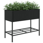 ZNTS Garden Planters with Shelf 2 pcs Black 90x40x75 cm Poly Rattan 3210507