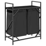 Laundry Basket 2 Compartments with Shelf Black Oak 859065