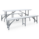 Garden Dining Set White and black Steel with powder coat, HDPE 48833
