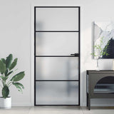 Interior Door Slim Black 93x201.5 cm Tempered Glass&Aluminium 155121