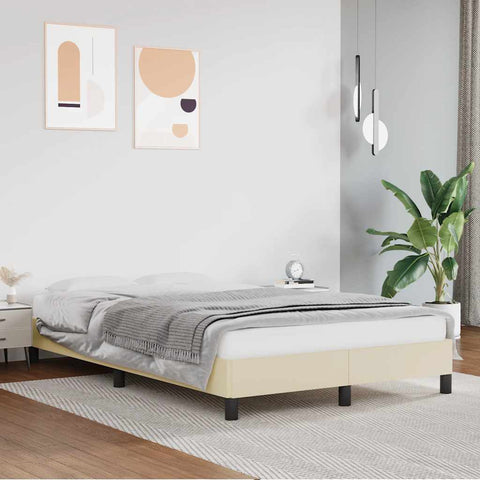 ZNTS Bed Frame without Mattress Cream 120x190 cm Small Double Faux Leather 3269621