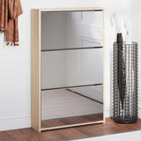 243047 Shoe Cabinet 3-Layer Mirror Oak 63x17x102,5 cm