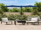 Double-Head Garden Parasol with LEDs Azure Blue 316x145 cm 362976