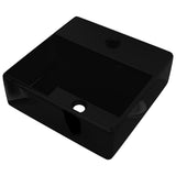 Ceramic Bathroom Sink Basin with Faucet Hole Black Square 141941