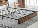 Industrial King Bed Frame, 5.2FT Steel Bed Base with Storage Headboard, Footboard, Slatted Support T3398P423094