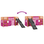 Kids' Loft Bed with Curtains Pink 80x200 cm Solid Wood Pine 3309073
