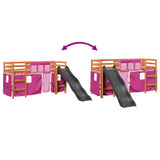 Kids' Loft Bed with Curtains Pink 80x200 cm Solid Wood Pine 3309073