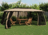 Gazebo with Double Roof and Mesh Walls Taupe 3.93x2.93 m Steel 368453