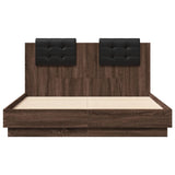 Bed Frame with LED without Mattress Brown Oak 135x190 cm Double 3210051