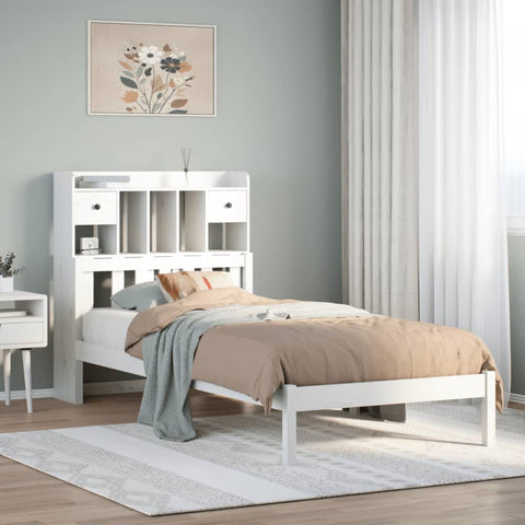 ZNTS Bookcase Bed without Mattress White 100x200 cm Solid Wood Pine 3322338