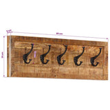 Wall-mounted Coat Rack with 5 Hooks Solid Wood Mango 358955