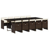 11 Piece Garden Dining Set with Cushions Brown Poly Rattan 3210573