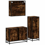 ZNTS 3 Piece Bathroom Furniture Set Smoked Oak Engineered Wood 3301032