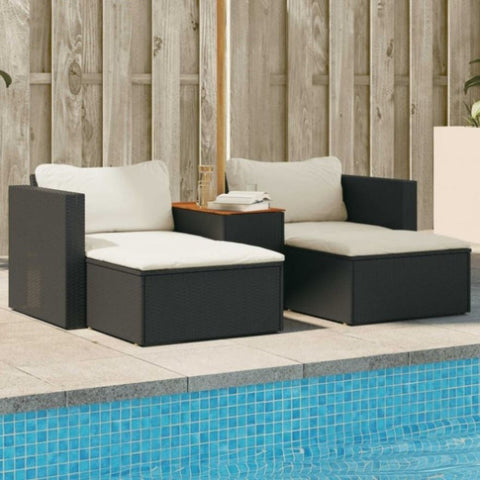 ZNTS 5 Piece Garden Sofa Set with Cushions Black Poly Rattan Acacia 365725