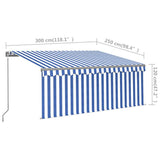 Manual Retractable Awning with Blind&LED 3x2.5m Blue&White 3069381