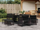 9 Piece Garden Dining Set with Cushions Black Poly Rattan 3210955