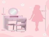 Kids Dressing Table Set Kids Make up Table with Stool and Mirror, Storage Drawers, Gift for Aged 3-8 T3398P379024