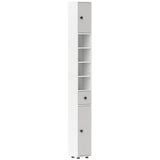 180cm Slim Bathroom Cabinet, with Drawer, Shelves and Cupboards - Light Grey T3398P343563