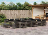 17 Piece Garden Dining Set with Cushions Grey Poly Rattan 3211724