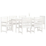 7 Piece Garden Dining Set White Solid Wood Pine 3154714