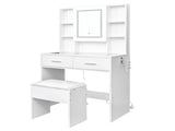 White, hemp surface particle board with triamine, 2 drawers and 4 shelves, dressing table set, LED 74629101