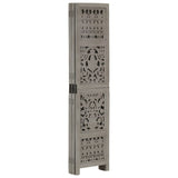 Hand Carved 5-Panel Room Divider Grey 200x165 cm Solid Mango Wood 285333