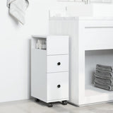 Narrow Bathroom Cabinet with Wheels White Engineered Wood 855232
