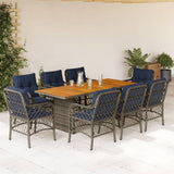 9 Piece Garden Dining Set with Cushions Grey Poly Rattan 3212081
