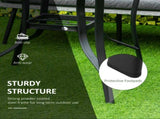 106cm Round Garden Dining Table with Parasol Hole Tempered Glass Top Steel Frame T3398P323872