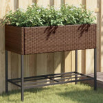 ZNTS Garden Planters with Shelf 2 pcs Brown 90x40x75 cm Poly Rattan 3210508