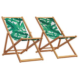 ZNTS Folding Beach Chairs 2 pcs Leaf Pattern Fabric and Solid Wood 3214500