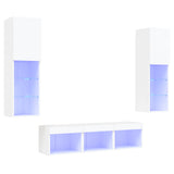 5 Piece TV Wall Units with LED White Engineered Wood 3216604