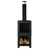 ZNTS Esschert Design Outdoor Fireplace with Firewood Storage Black FF410 421283