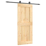 Sliding Door Natural and Black 85 x 210 cm Solid Pine Wood 3444994