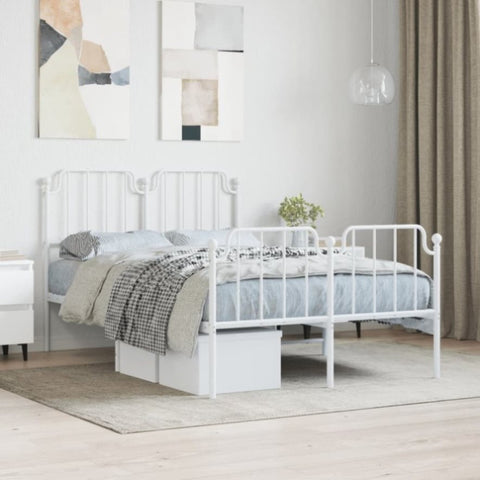 ZNTS Metal Bed Frame with Headboard and Footboard White 120x190 cm Small Double 373951