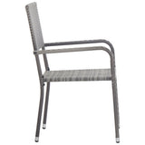 3 Piece Garden Dining Set Grey and Black Poly Rattan and Steel 3203296
