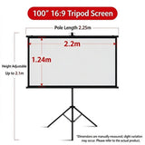Tripod Projector Screen with Stand 100 Inch 4K HD 169 Home Cinema Portable UK 80018850